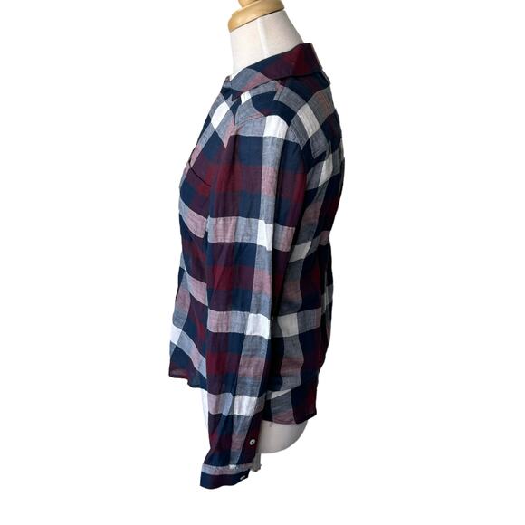 PAIGE Neve Button-Down Plaid Shirt  Burgundy Size SMALL NWT - Picture 6 of 13